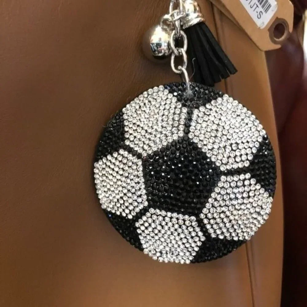 Puffed‎ Rhinestone Soccer Key Chain Purse Charm